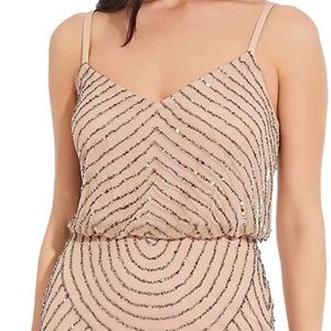 Adrianna Papell Women's Sleeveless V-Neck Blouson Beaded Cocktail Dress **NEW